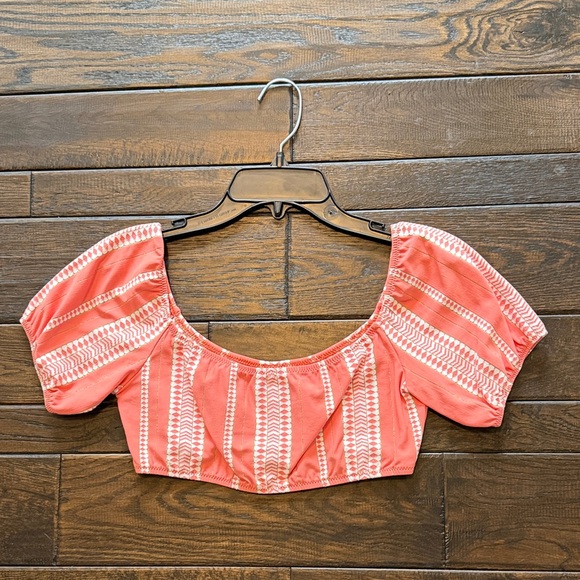 Lemlem Tops - Lemlem Coral Puff Sleeve Crop Top
